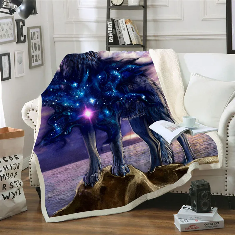 

New Wolf Print Plush blanket children's bedspread girl sofa Sherpa blanket