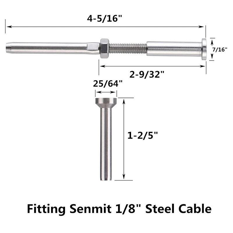 20 Pairs Stainless Steel 316 Grade Cable Railing Threaded Stud Tensioner Receiver & Flat Head Stemball Terminal for 1/8 | Инструменты