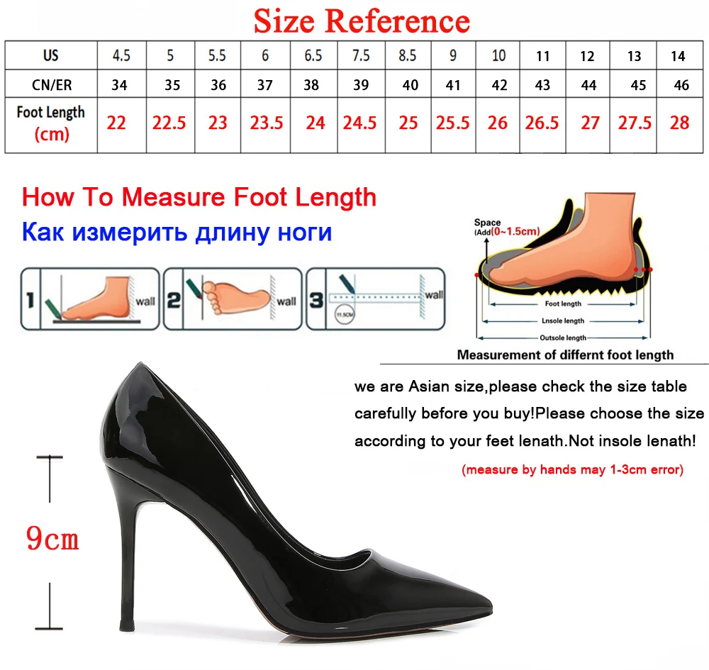 

Women Office Pumps Stilettos High Heels Shoes Large Size 46 Shiny Heels Patent Leather Pointy Toe Ladies Work Shoes 9cm NEW