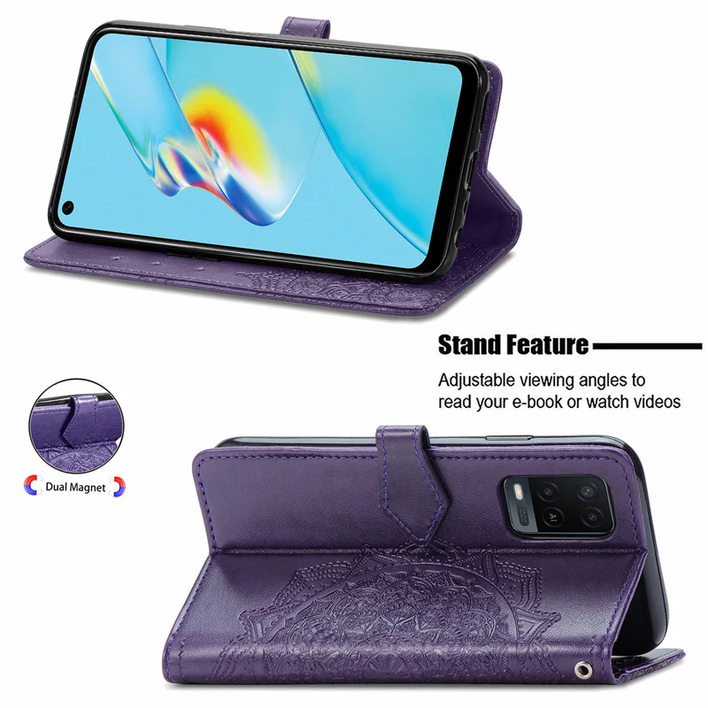 Wallet Case For OPPO A54 Case Shockproof Back Phone Bag Floral Filp TPU Leather Cover For OPPO A54 Case For OPPO A54 A 54 Cover