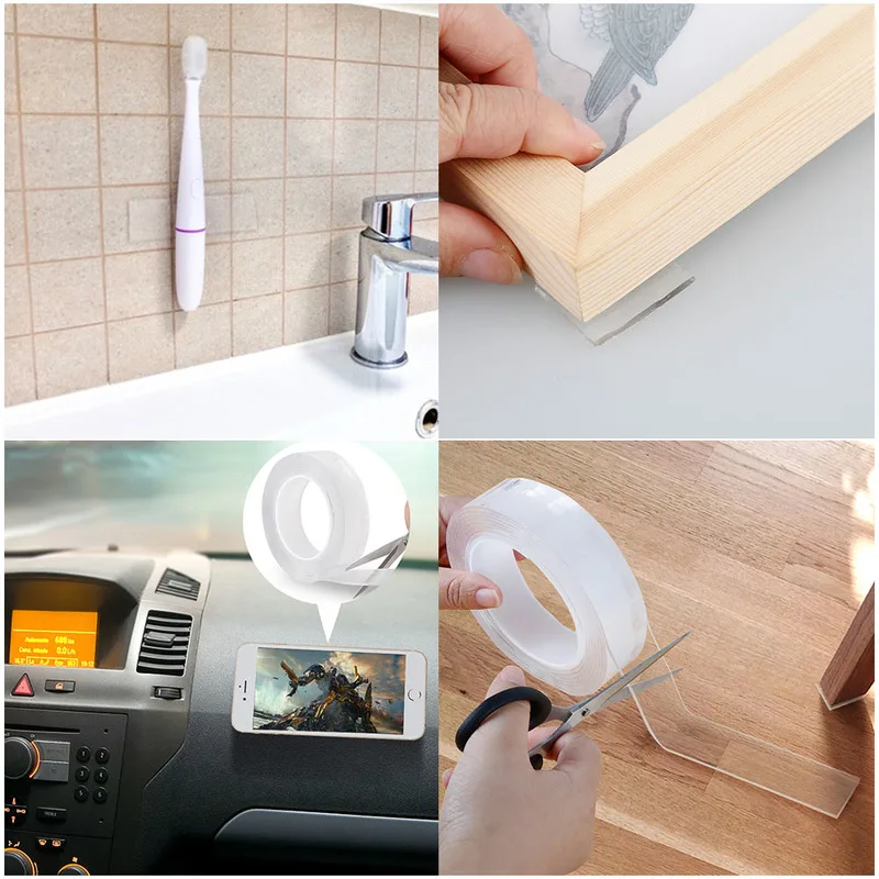 

1/2/3/5m Multifunctional Double-Sided Traceless Washable Adhesive Tape Reusable Removable Stickers Adhesive Tape Gadget Fastener