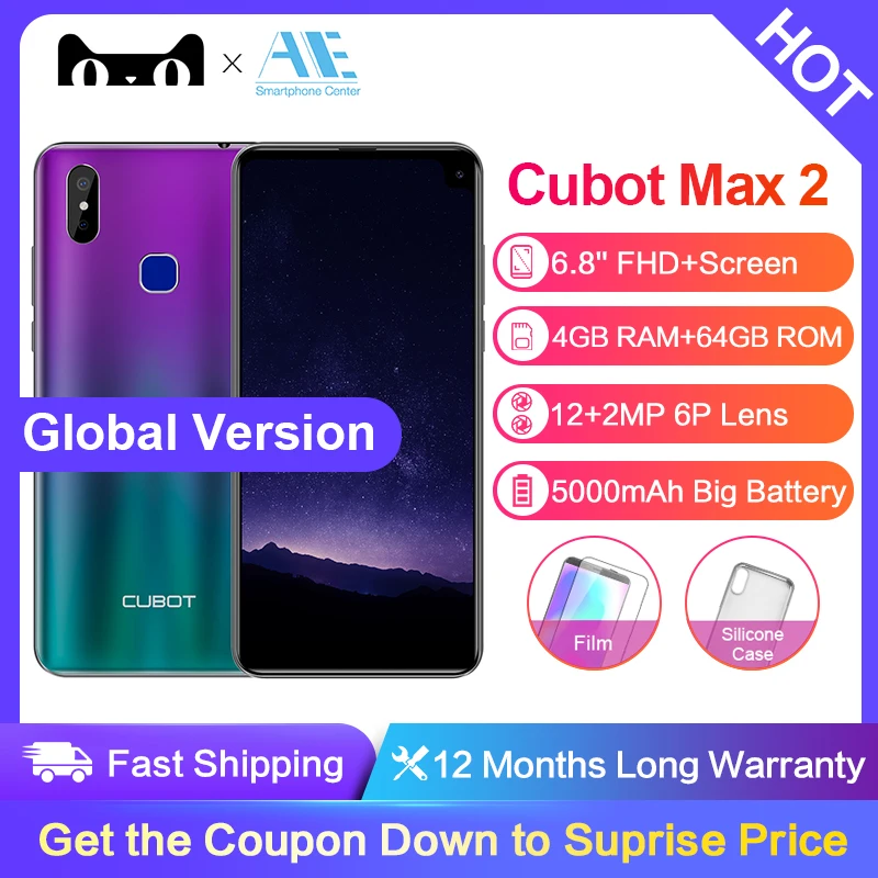 Cubot Max 2 смартфон с 6 8 дюймовым дисплеем восьмиядерным процессором MT6762 ОЗУ 4 Гб ПЗУ