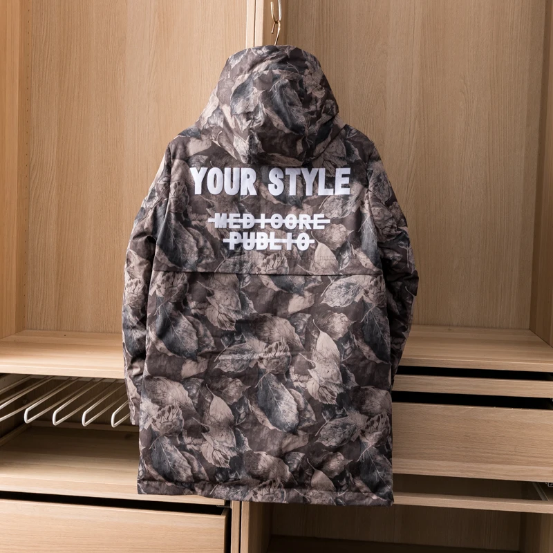 2023 Man's Duck Down Overcoat Male Windbreaker Jacket Padded Puffy Parkas Hooded Waterproof Printed Winter Clothing Multi Pocket
