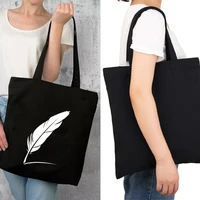 womens shopper shopping bags feather pattern tote bag shoulder large capacity wild reusable eco canvas grocery handbag