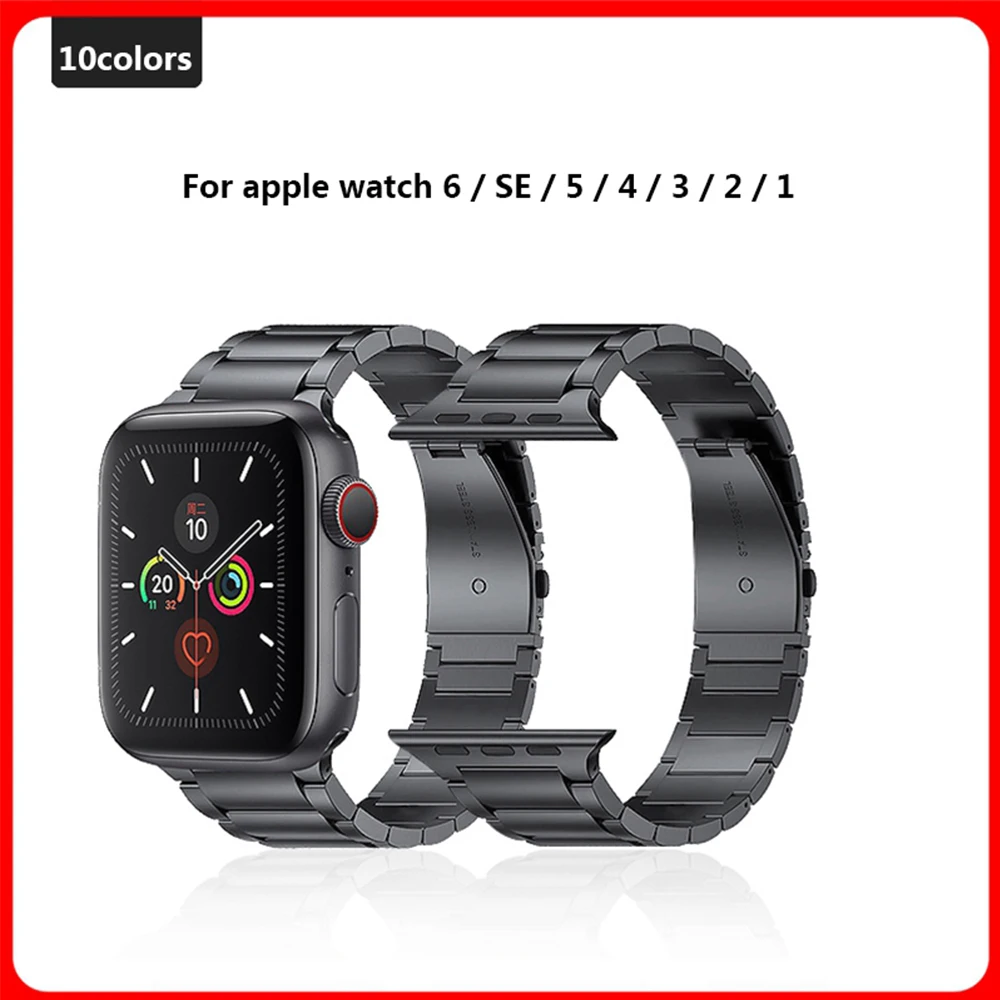 

Classic Business Style Stainless Three Piece Splicing Strap for Apple Watch 6 5 4 3 2 1 Band 44mm 42mm 40m 38mm Clasps Wristband