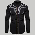 Мужская однобортная рубашка, с вышивкой, в западном стиле, однотонная, с длинным рукавом, лето 2021