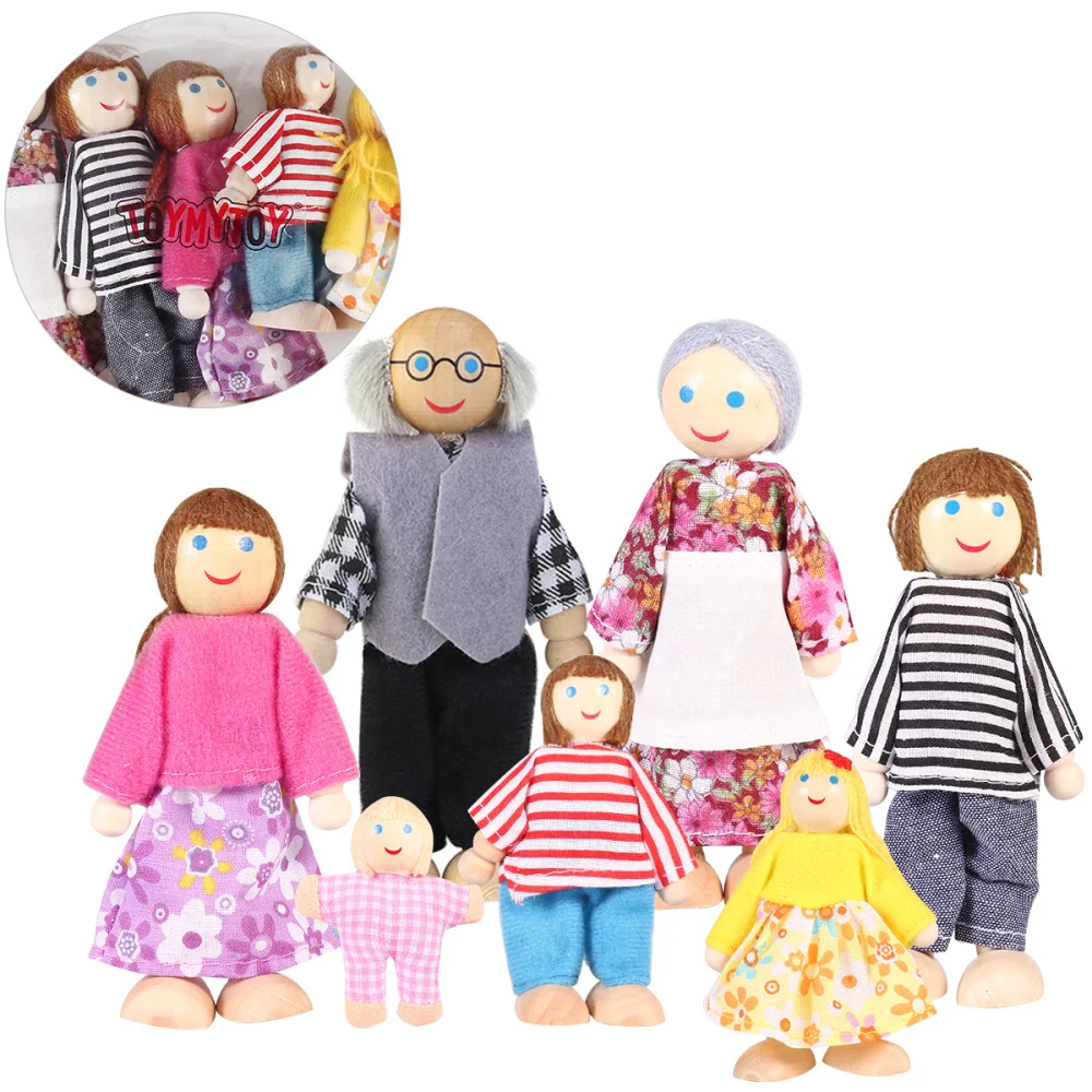 

7pcs Wooden Dolls Pretend Play Set Dolls Family for Children Kids Figure Mini House Gift