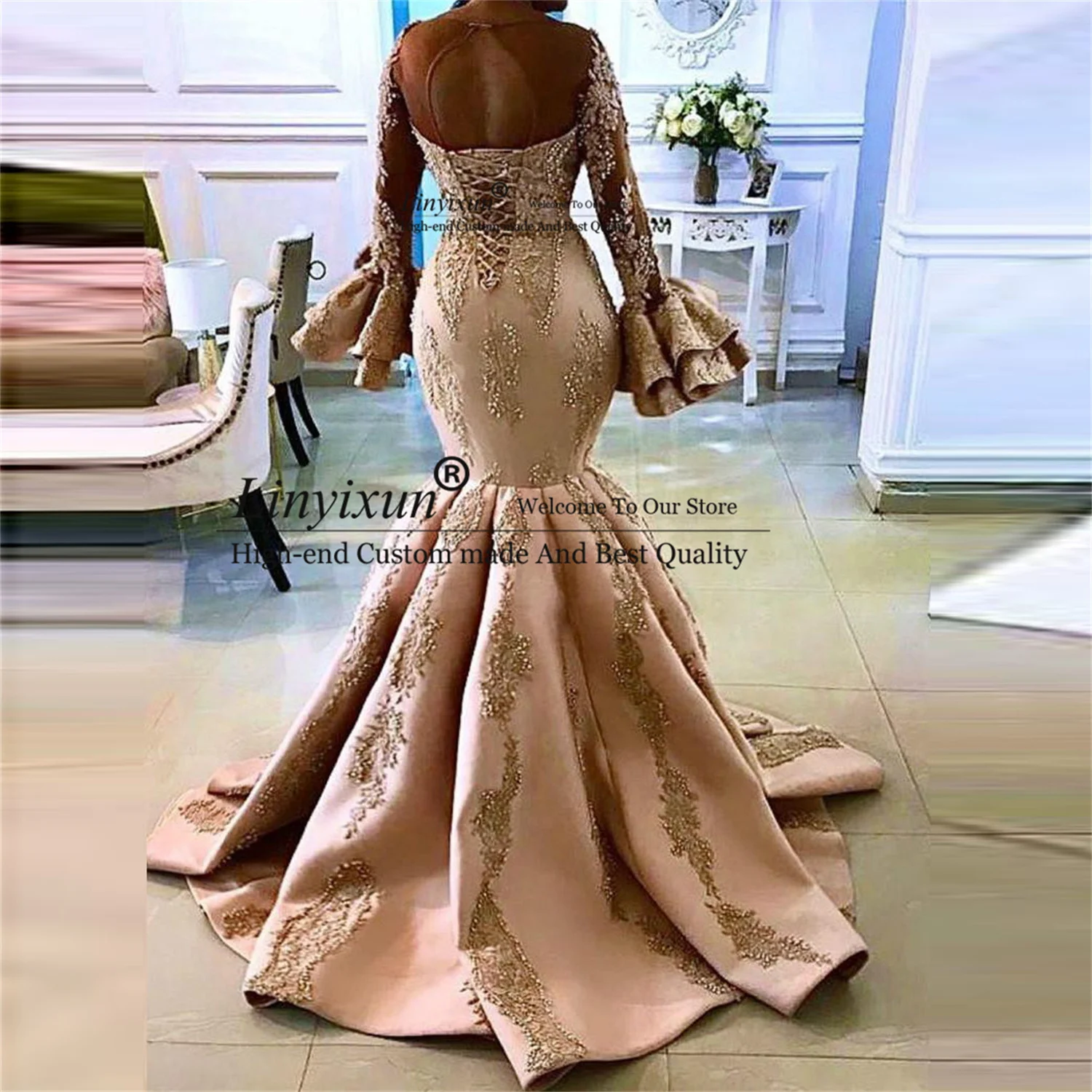 Африканское вечернее платье-Русалка с длинным рукавом Многоярусное платье