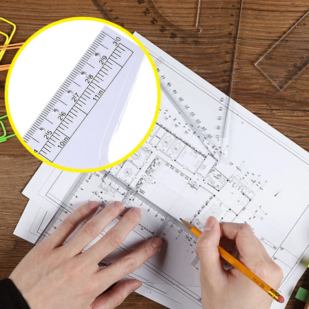 

30cm Plastic Measuring Rolling Ruler Student Hand Tools Drawing Line Portable Home Office School Multifunction Lightweight