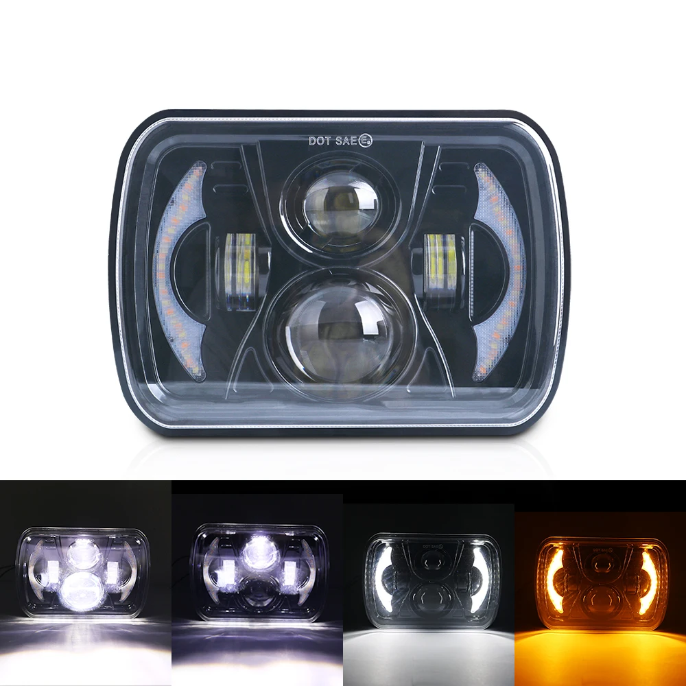 

7x6 5X7 inch LED Headlights Square Hi/Lo Beam Headlamp DRL Turn Signal For Jeep Wrangler YJ Cherokee XJ 1984-2001 truck 4X4 GMC