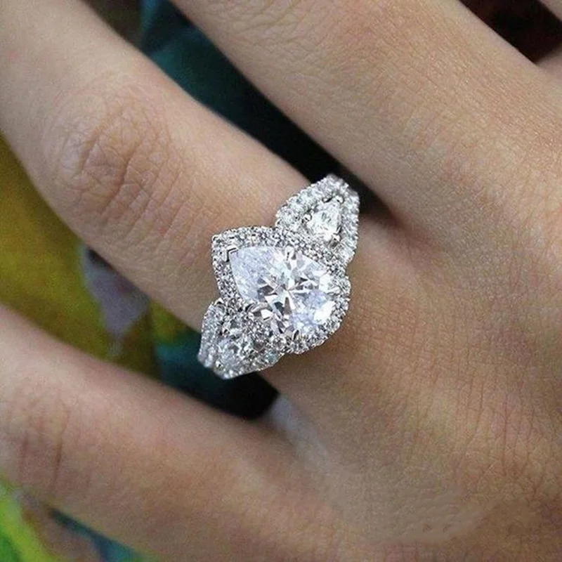 

MFY Fashion Jewelry Ladies Women Inlaid White Zircon Crystal Water Drop Shaped Female Ring For Wedding Party Accessories