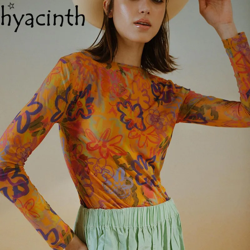 

Women Casual Retro Floral Print Tops Slim Fit Autumn Long-sleeved Round Half-high Collar Shirts for Daily Work Printed Blouses