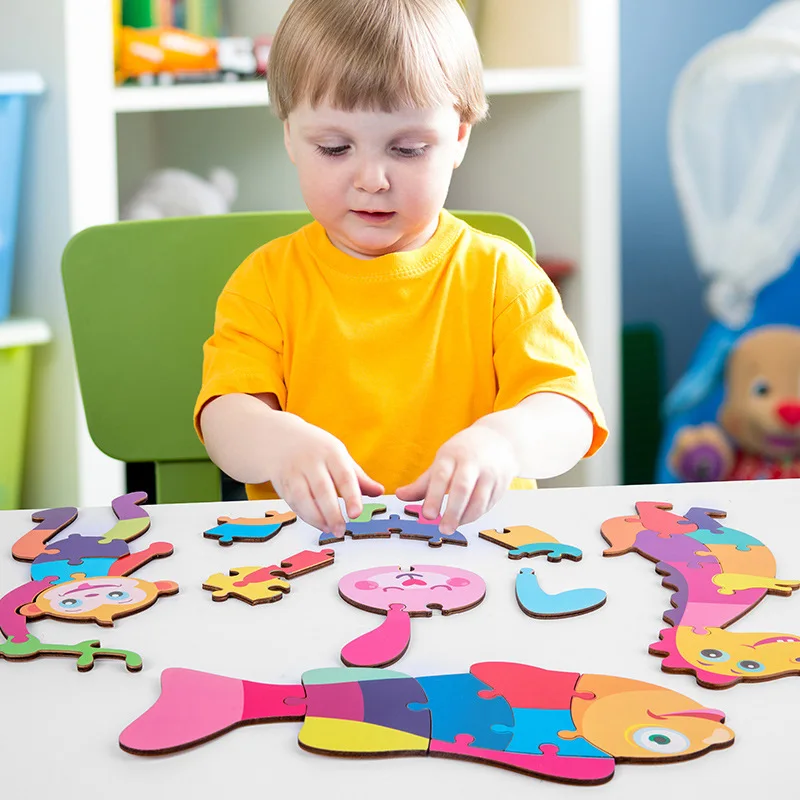 

JINLETONG 4 In 1 Children's 3d Puzzle Dimensional Puzzle Cartoon Character Animal Baby Hand Grasping Wooden Toys Education Toy