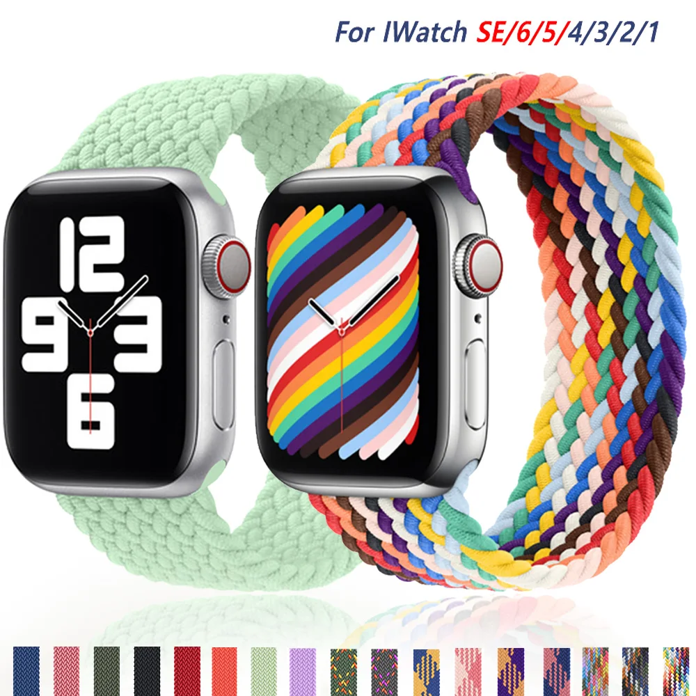 Нейлоновый Плетеный ремешок для Соло Apple Watch 44 мм 40 6 Se 5 38 42 тканевый эластичный