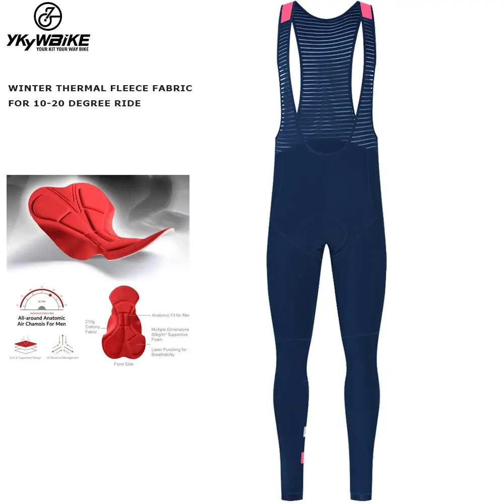 

YKYWBIKE Winter MEN'S Cycling long Bib Pants Winter Tights pad Warm Cycling Bib Trousers Thermal Fleece Mountain Biike Pants