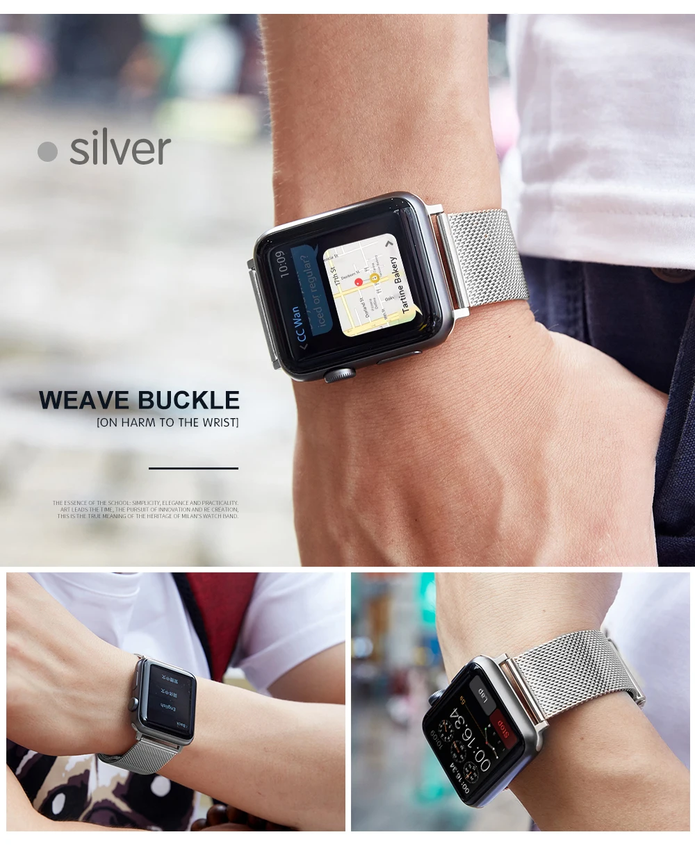 Milanese Loop for Apple Watch Band 7 6 SE 5 4 44mm 42mm Stainless Steel Bracelet Metal Wrist Strap of iWatch Series 2 3 38mm 40m