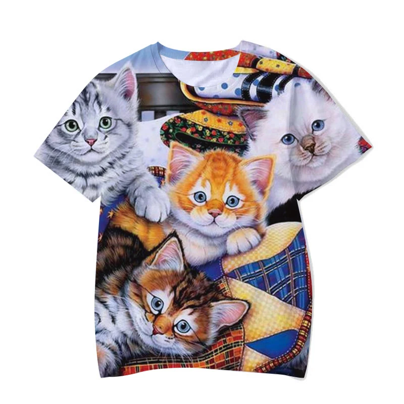 

2021 new men's summer casual top men's T-shirt cute cat series T-shirt 3D printing top T-shirt short-sleeved breathable top T-s