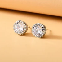 docona luxury big crystal zircon stone stud earrings for women trendy silver color round metal earrings female jewelry gift