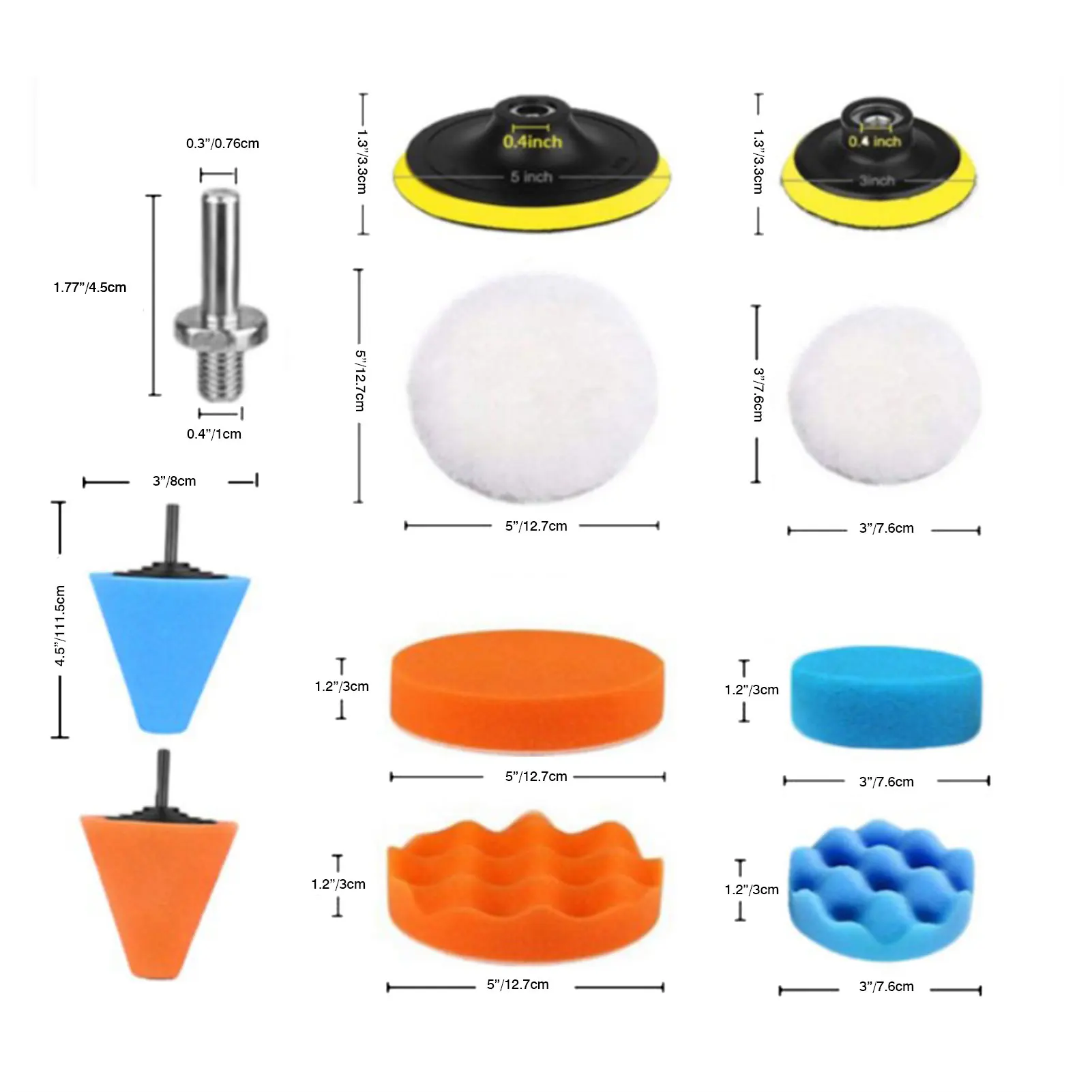 

Car Polishing Sponges Pad Set Self-adhesive Buffing Kit 3''/5'' Car Tyre Wheel Hubs Polisher Disk Car Maintain