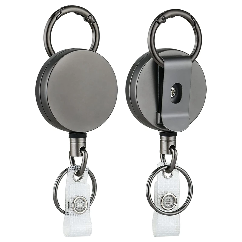 

2 Pack Heavy Duty Retractable Badge Holder Reels, Metal ID Badge Holder with Belt Clip Key Ring for Name Card Keychain