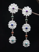 miqiao original design natural white crystal daisy flower 925 sterling silver earrings womens jewelry hand carved frosted long