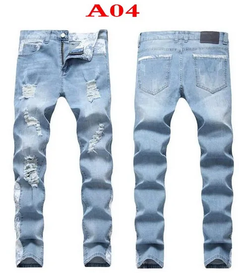 Men Jeans Hole Ripped Stretch Destroyed Hip Hop Jeans Design Men's Jeans Slim Stretch Slim Denim Pants Jeans Brand More Styles
