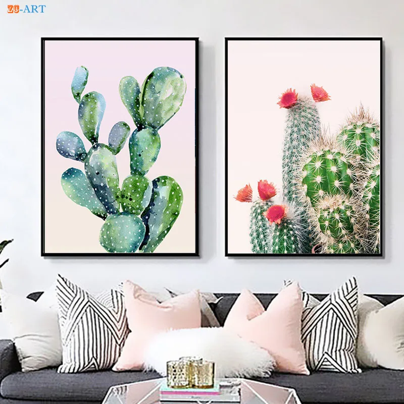 

Cactus Print Watercolor Painting Canvas Painting Succulent Plant Wall Art Botanical Poster Kitchen Beach Decor No Frame