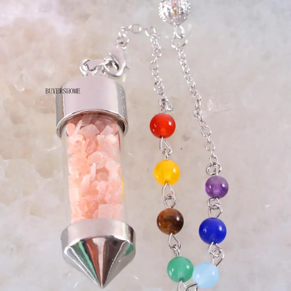 7 Чакра Желая бутылка маятник рейки натуральный камень чипа оранжевый подвеска