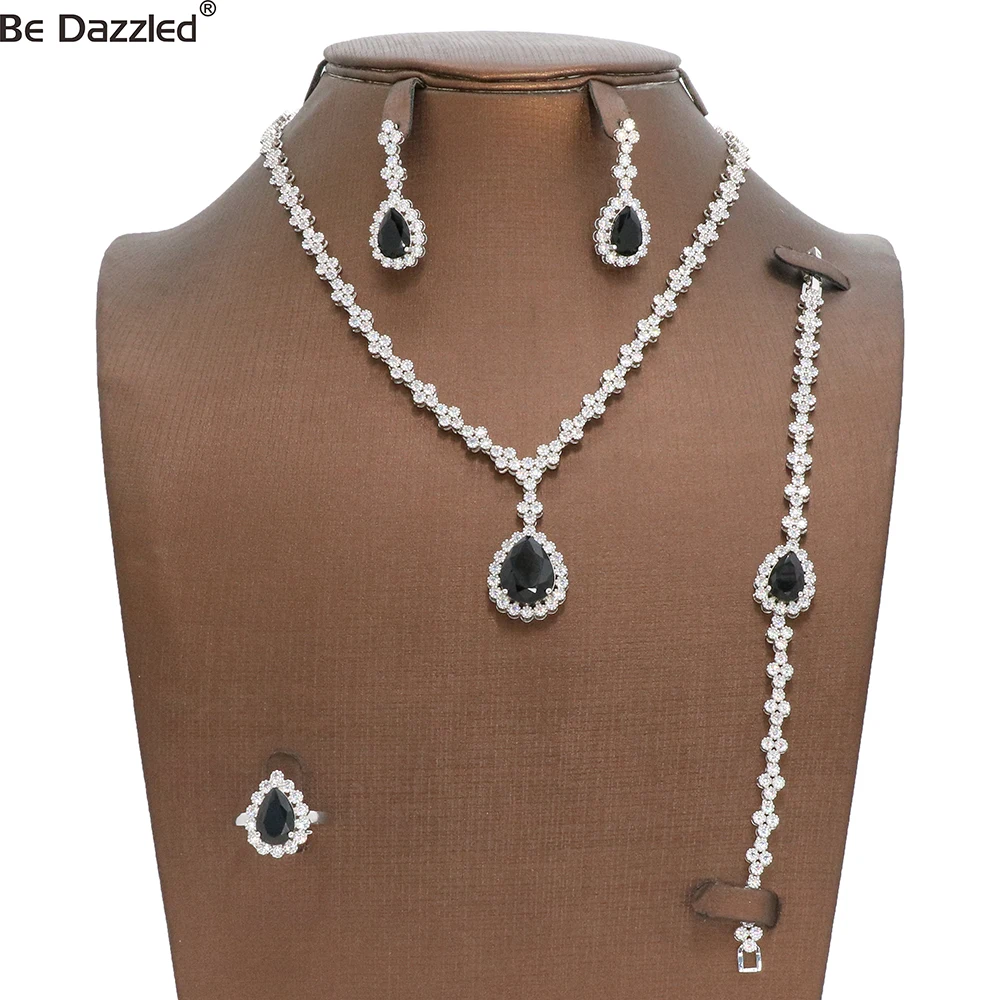

Dubai Bridal Pendant Chain AAA Cubic Zirconia With Black Stone Jewelry Necklace Fashion Wedding Accessories Turkish jewelry set