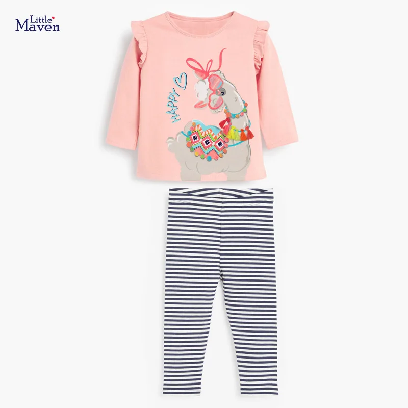 

Осенняя одежда для маленьких девочек, Детский комплект из двух предметов, хлопковая рубашка с альпакой + штаны в полоску для маленьких девоч...