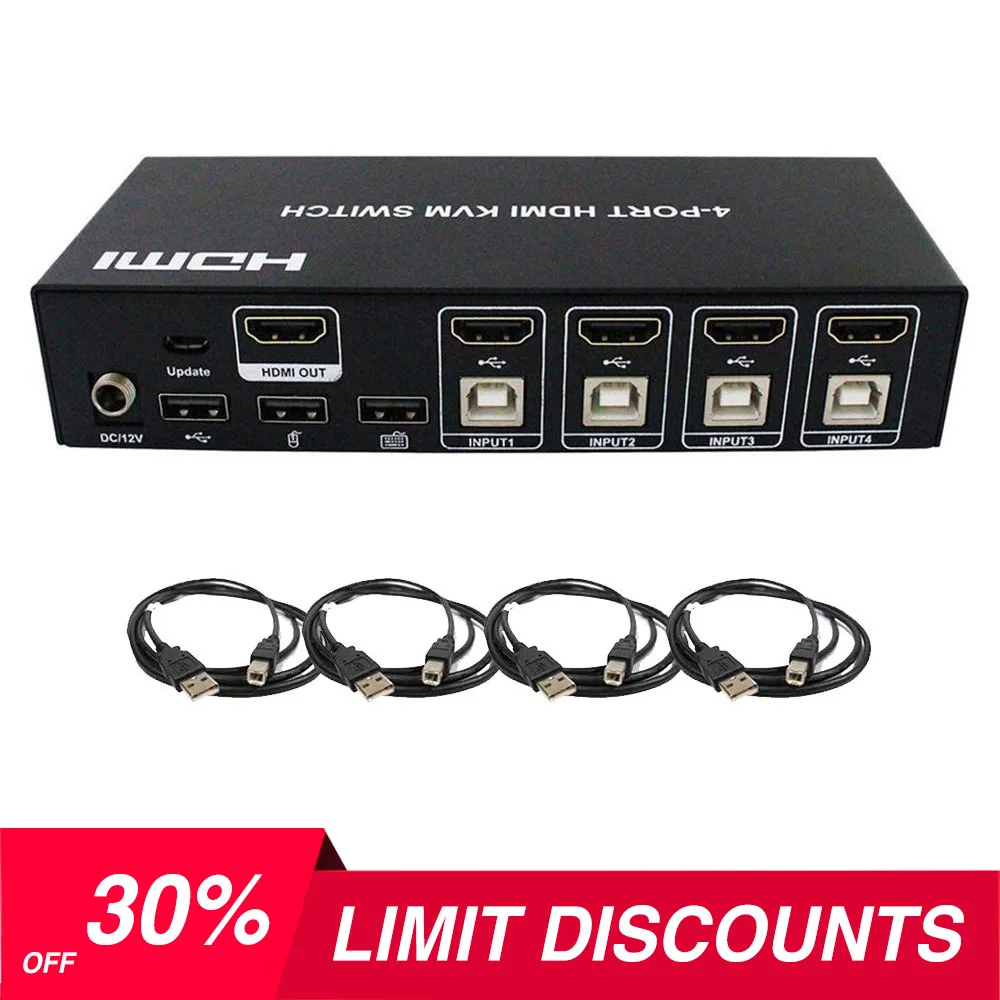 4 портовый переключатель HDMI + USB KVM с использованием всего 1 набора клавиатуры мыши