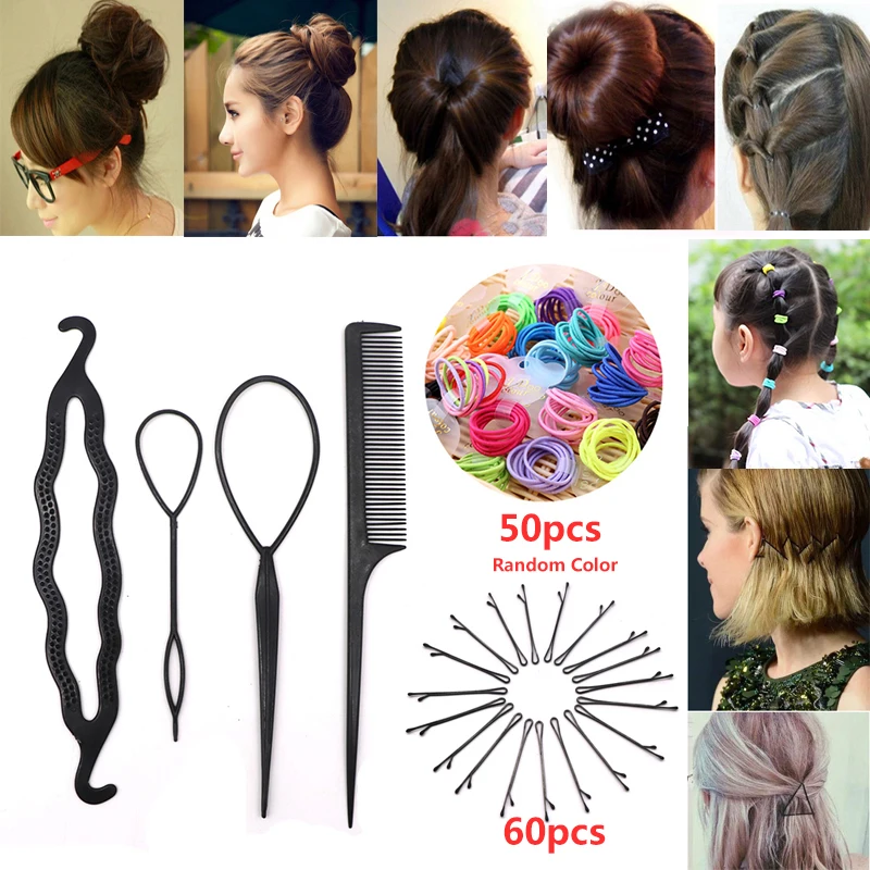 

114- 4Pcs DIY Hairstyle Hair Accessories for Women Hair Styling Braiding Tools Donut Hair Bun Maker Twist Hair Clips Hairpins