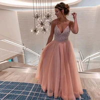2020 generous pink a line sequins prom dresses new sexy v neck spaghetti straps women formal party long evening dresses