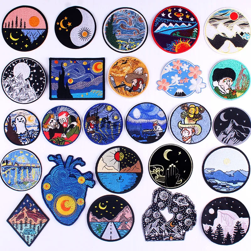 

Van Gogh Embroidered Patches On Clothes Outdoor Applique Badges Clothing Thermoadhesive Patches For Clothing Stickers Badges DIY