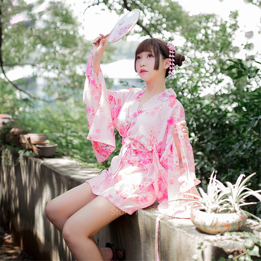 

Japanese Style Kimono Dress Traditional Costume Sakura Girl Vintage Yukata Sexy Robe Women Pajamas Floral Haori Homewear Party