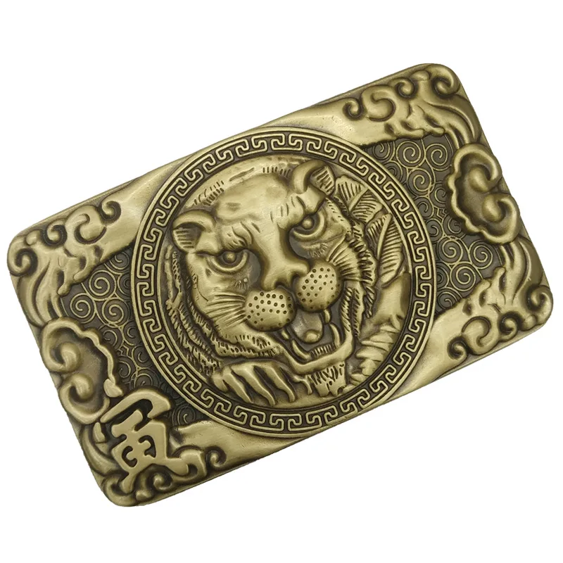 

NBZZR New Chinese Zodiac Culture 3D Animals Pattern Brass Metal Western Denim Fashion Flat Belt Buckle