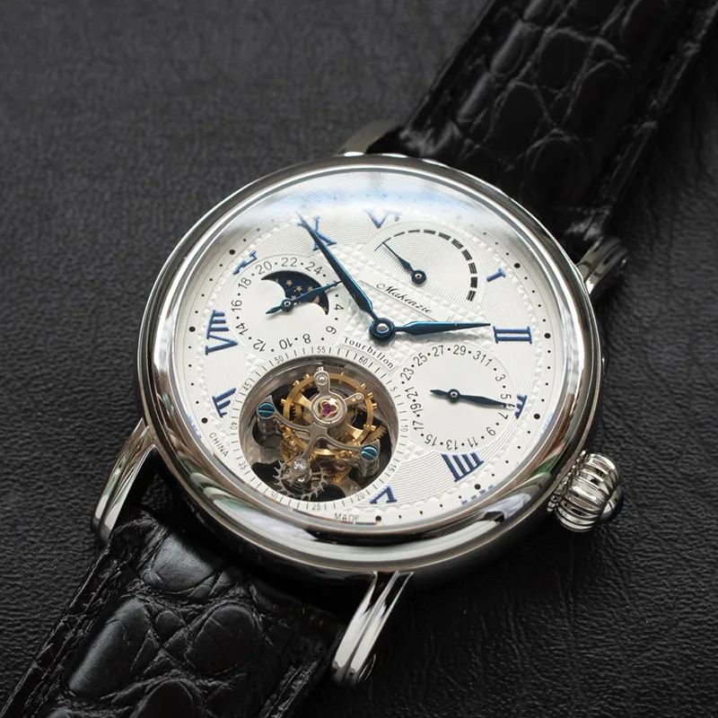 Многофункциональные мужские часы s Pilot Real Tourbillon с календарем Moonphase, механические мужские часы ST8007 Tourbillon, модные часы