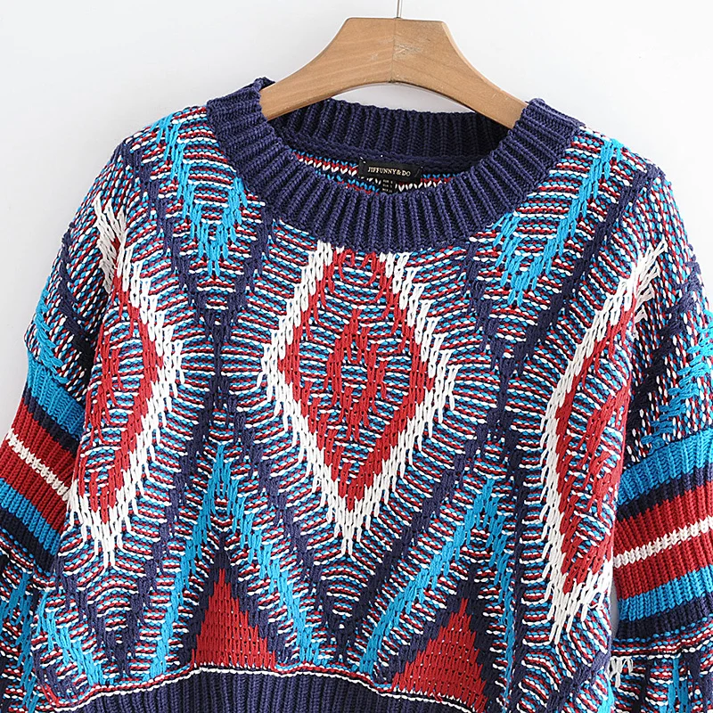Винтажный стильный геометрический короткий Стильный вязаный свитер для женщин