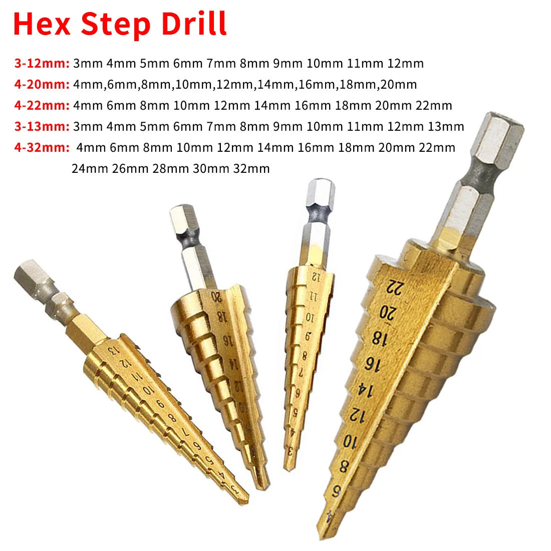 HSS 4241 3-12mm/13mm 4-20mm/22mm/32mm Hex Shank Tapered Titanium Step Stepped Cone Drill Bit Metal Hole Cutter Power Tools | Инструменты