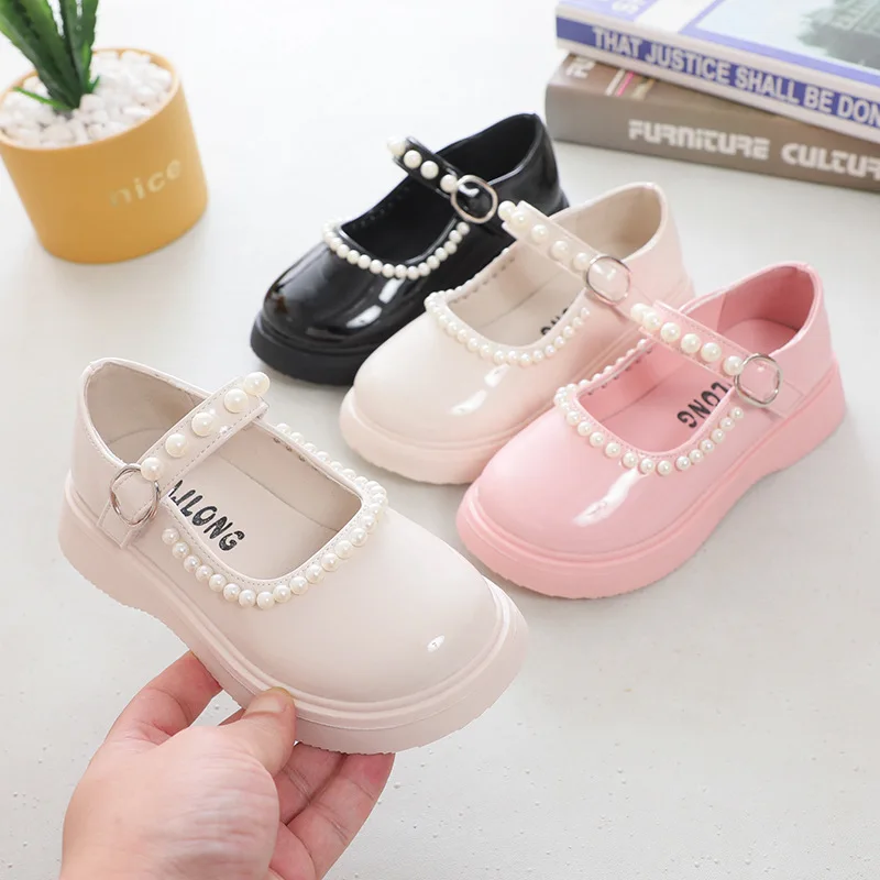 

2021 New Autumn Flats Girls Baby Shoes Fashion Pearl Leather Princess Shoes Solid Color Children School Shoes Kids Dancing Shoes