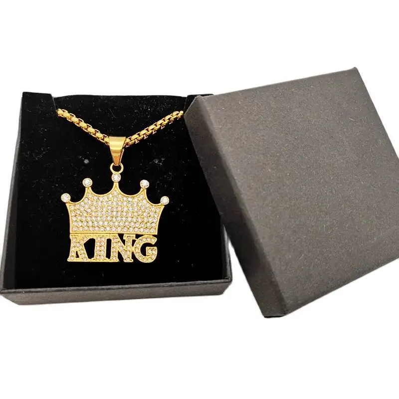 БлингБлинг полная корона-подвеска KING с кристаллами, золотая нержавеющая сталь, корона Короля хип-хопа рэпера, танцора.