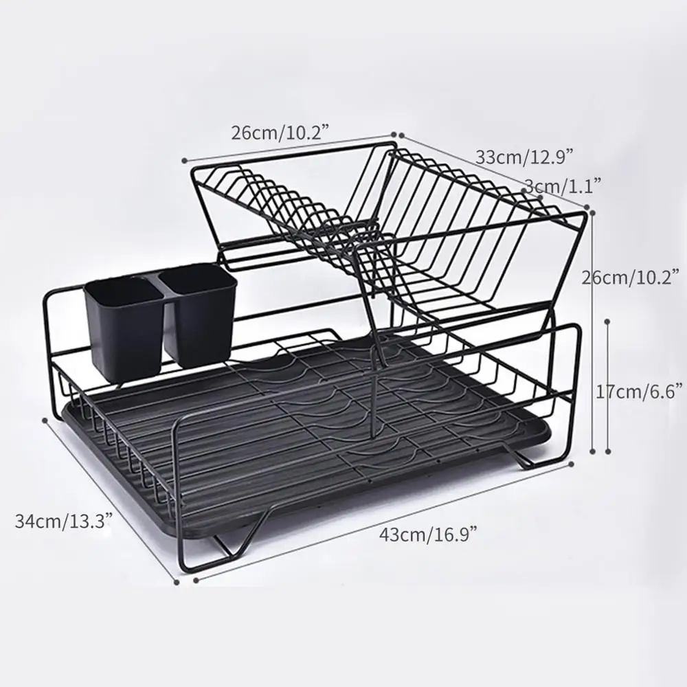 

Black Double-layer Plate Cup Finishing Drain Rack Basket Hanging Tableware Storage Rack Tray Plates Bowl Tableware Shelf Basket