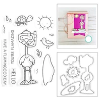 2021 new bird animal flamingo tortoise summer sun clear stamps and metal cutting dies for diy making greeting card scrapbooking