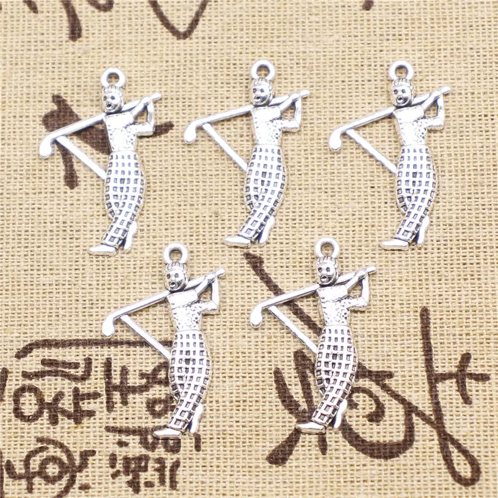 

Charm For Making Jewelry Pendants Antique Silver Color Golf 31x20mm 10pcs