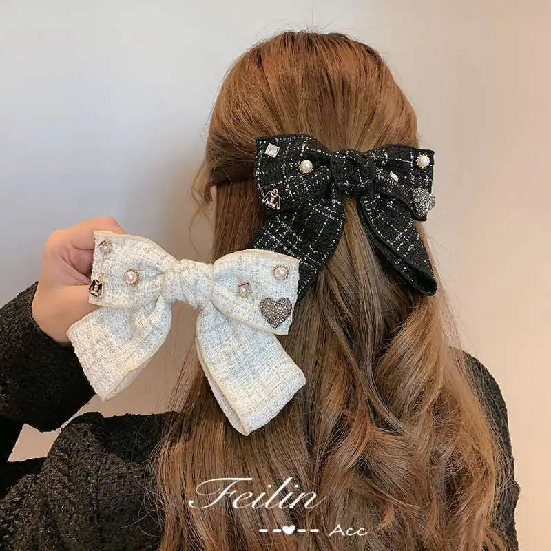 

Crystal Pearl Big Bow Hair Clips For Women High-end Flower Hair Accessories Rhinestone Hairpins Bows Flower Hairgirps Barrette