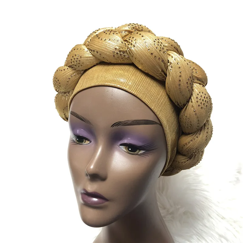 Нигерийский Блестящий головной убор Aso Oke Gele мусульманский уже сделанный Авто