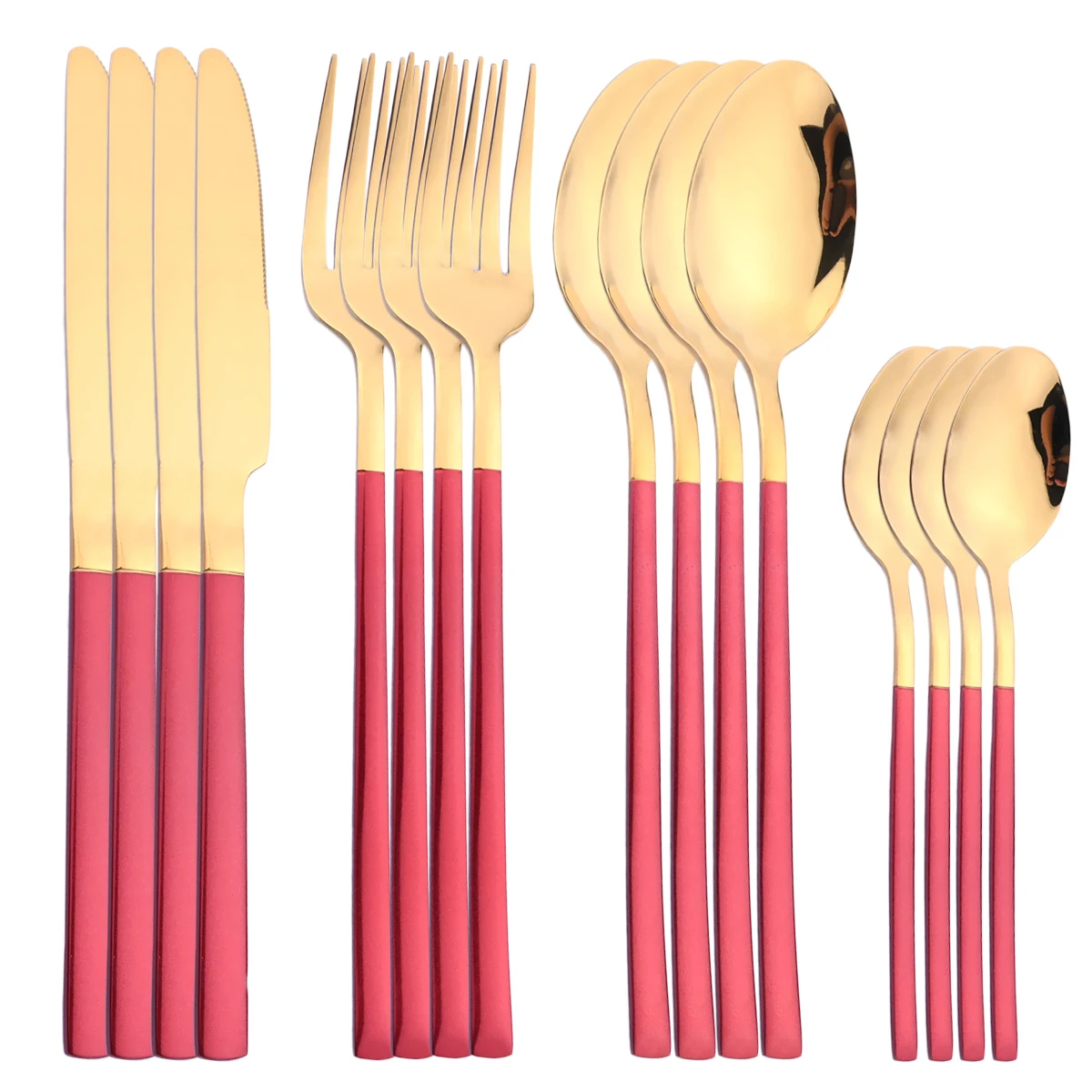 

16 шт., столовые приборы из нержавеющей стали под красное золото
