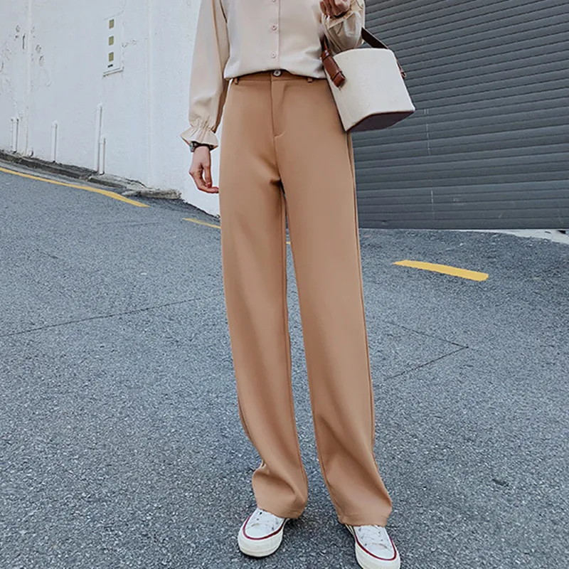 OL Стиль Широкие брюки женские Новые однотонные с высокой талией элегантные