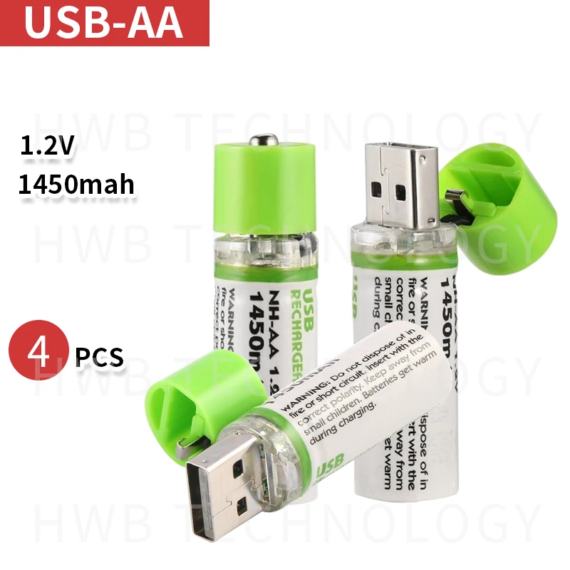 4 шт портативный аккумулятор АА 1450mAh 1,2 v USB перезаряжаемые батареи USB ячейка AA перезаряжаемый аккумулятор светодиодный индикатор w Розничная коробка