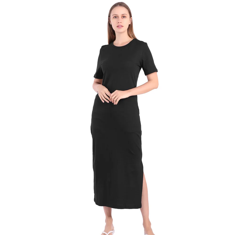 

Women T Shirt Dress Summer Beach Boho Sexy Party Bodycon Elegant Casual Cotton Black Slit Long Sundress Plus Size vestidos 2021
